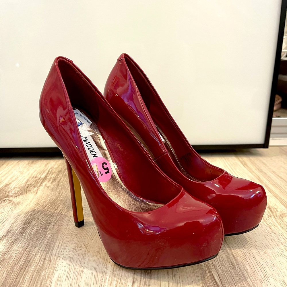 Red closed toe pumps